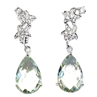 Sterling Silver Green Amethyst & Cubic Zirconia Post Dangle Earrings