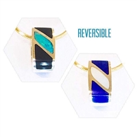 14k Gold Pendant/Slide-Australian Opal & Black Jade reverses to Lapis & Mother of Pearl