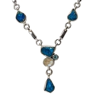 Sterling Silver Y Necklace- Neon Blue Apatite