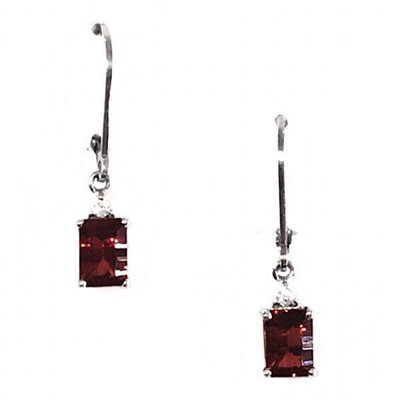 Sterling Silver Leverback Earrings- Garnet & Cubic Zirconia