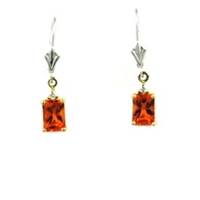 14k White Gold Leverback Earrings- Lab-Created Orange Sapphire & Diamond