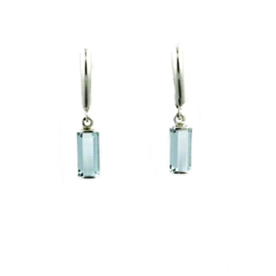 14k White Gold Leverback Earrings-  Aquamarine