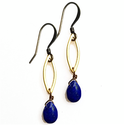 Lapis Hoop Dainty Marquise Earrings