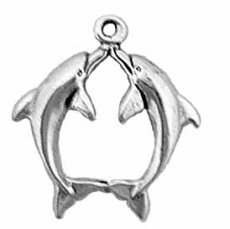 Sterling Silver Charm-Kissing Dolphins