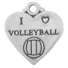 Sterling Silver Charm- I Heart Volleyball