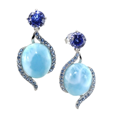 Sterling Silver Screwback Post Earrings- Larimar, Tanzanite & Aquamarine