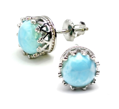 Sterling Silver Screwback Post Earrings- Larimar