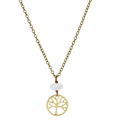 Rainbow Moonstone Dainty Tree of Life Necklace