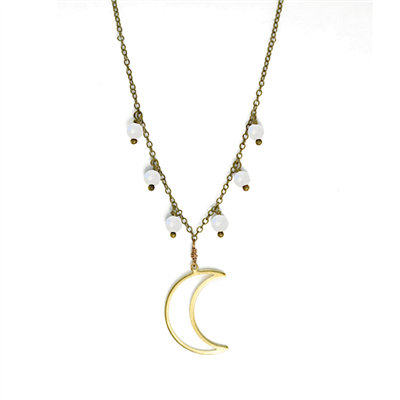 Rainbow Moonstone Crescent Moon \Necklace
