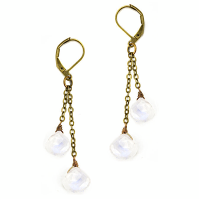 Rainbow Moonstone Double Chain Earrings