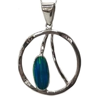 Sterling Silver Necklace-  Blue Lab created Opal