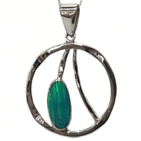 Sterling Silver Necklace-  Green Lab created Opal