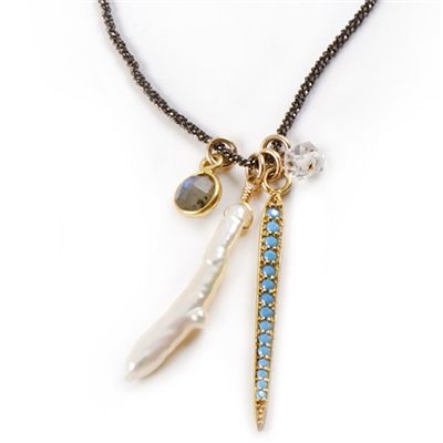 Turquoise Paveâ€™ Charm Necklace