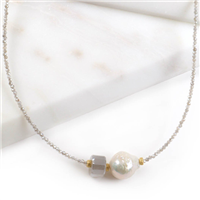 Freshwater Pearl Grey Moonstone Necklace