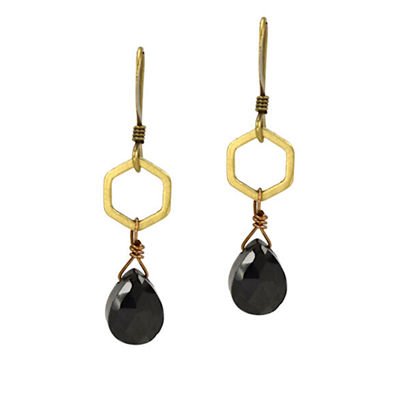 Black Onyx Hexagon Drop Earrings