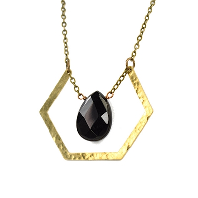 Black Onyx Hammered Hexagon Necklace