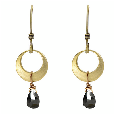 Black Onyx Crescent Circle Drop Earrings