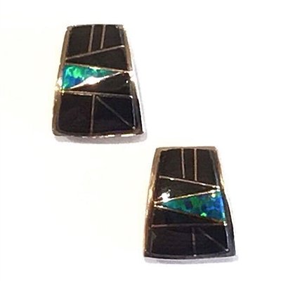 Bronze Post Earrings- Black Onyx & Opal Inlay