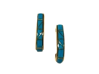 Bronze Post Hoop Earrings- Turquoise & Opal Inlay