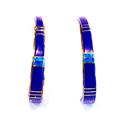 Bronze Post Earrings- Lapis & Opal Inlay