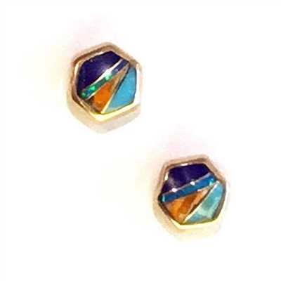 Bronze Post Earrings- Multi Stone Inlay