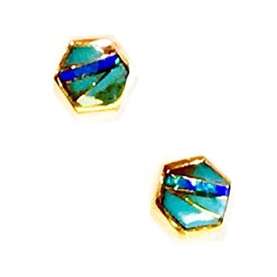 Bronze Post Earrings- Turquoise & Opal Inlay