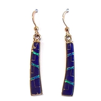 Bronze Dangle Earrings- Lapis & Opal Inlay