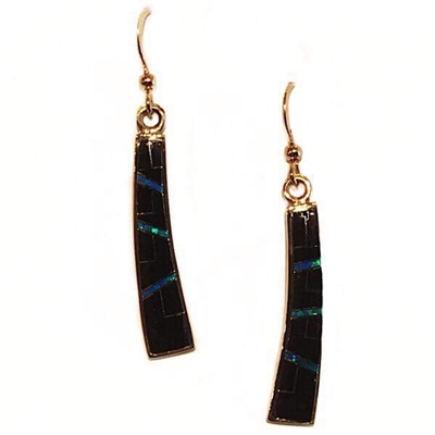 Bronze Dangle Earrings- Black Onyx & Opal Inlay