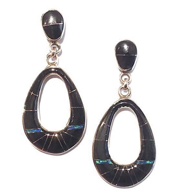 Bronze Post Dangle Earrings- Black Onyx & Opal Inlay