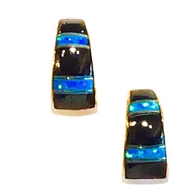 Bronze Post Earrings- Black Onyx & Opal Inlay