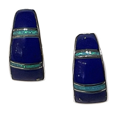 Sterling Silver Post Earrings- Lapis & Opal Inlay