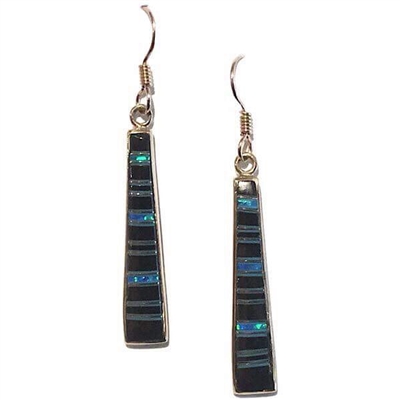 Bronze Dangle Earrings- Black Onyx & Opal Inlay