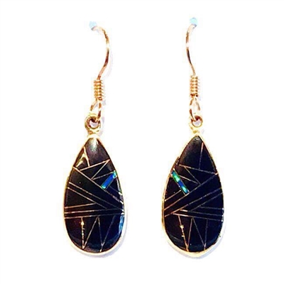 Bronze Dangle Earrings- Black Onyx & Opal Inlay