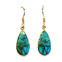 Bronze Dangle Earrings- Turquoise & Opal Inlay