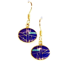 Bronze Dangle Earrings- Lapis & Opal Inlay