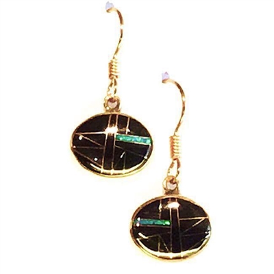 Bronze Dangle Earrings- Black Onyx & Opal Inlay