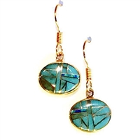 Bronze Dangle Earrings- Turquoise & Opal Inlay