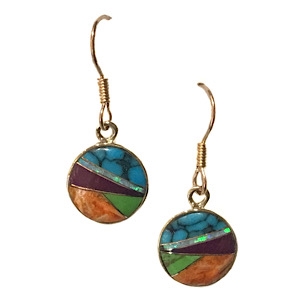 Bronze Dangle Earrings- Multi Stone & Opal Inlay