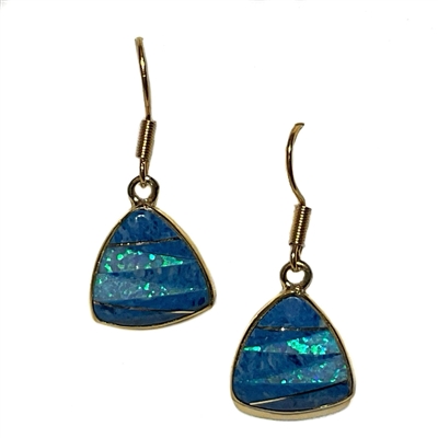 Bronze Dangle Earrings- Lapis & Opal Inlay