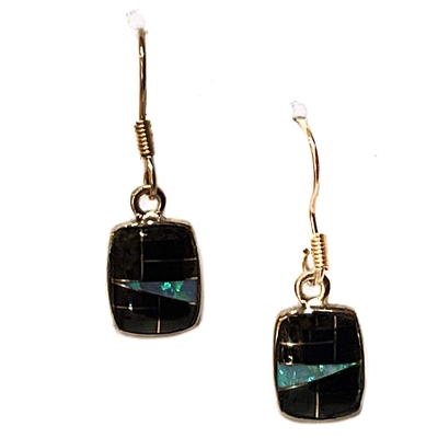 Bronze Dangle Earrings- Black Onyx & Opal Inlay