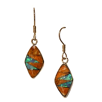 Bronze Dangle Earrings-Spiny Oyster & Opal Inlay