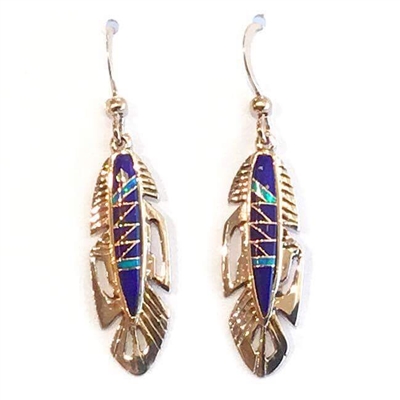 Bronze Dangle Earrings- Lapis & Opal Inlay