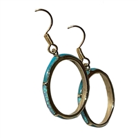 Bronze Dangle Earring- Turquoise Inlay Circle