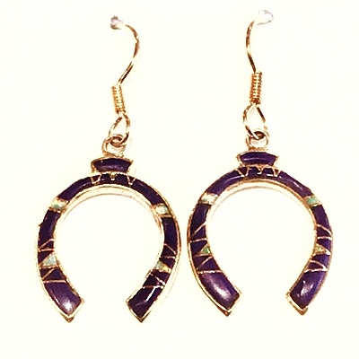 Bronze Dangle Earrings- Lapis & Opal Inlay