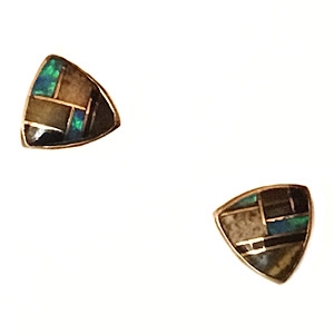 Bronze Post Earrings- Tiger Eye & Opal Inlay