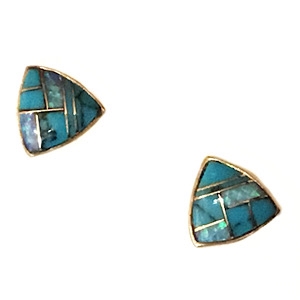 Bronze Post Earrings- Turquoise & Opal Inlay