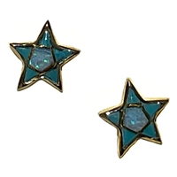 Bronze Post Star Earrings-Turquoise & Opal Inlay