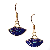 Bronze & Lapis Inlay Drop Earrings- Petite Fan