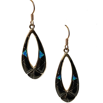 Bronze Dangle Earrings- Black Onyx & Opal Inlay