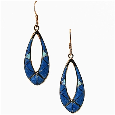 Bronze Dangle Earrings- Denim Lapis & Opal Inlay